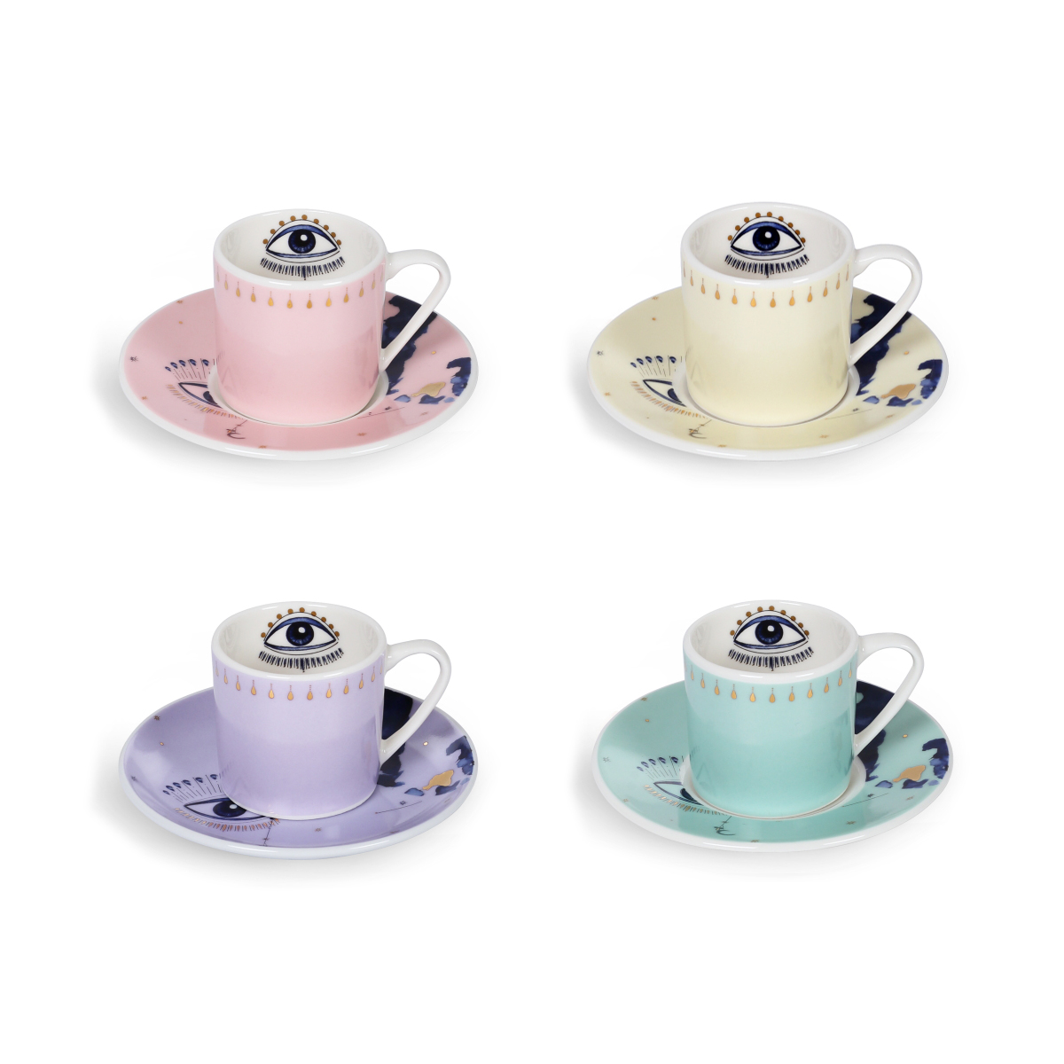 Spirit Eye Collection Colorblock 4'lü Türk Kahvesi Fincan Seti / Hediye Kutulu